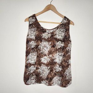 Peppermint Bay Womens XL Brown Fish Print Tank Top Rayon Sleeveless Batik Top